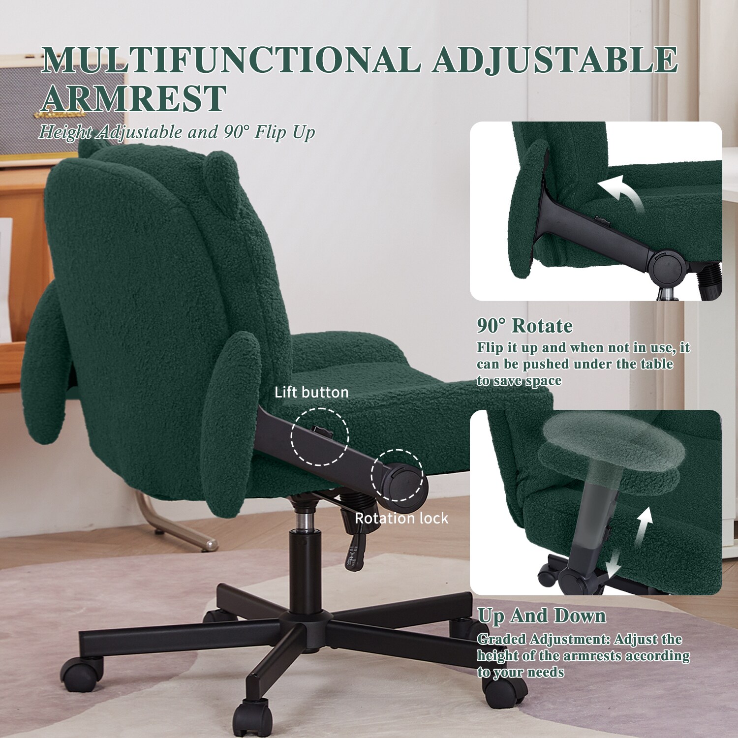 Sunchen Criss Cross Chair With Wheels And Arms, Cross Legged Office Chair With Wide Seat, Adjustable Cute Comfy Desk Chairs For Home Office, Bedroom, Vanity_maomaolike.com